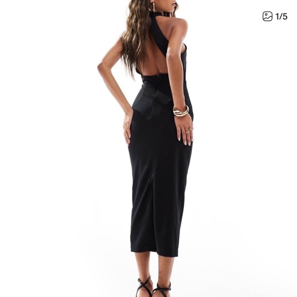 NWT Asos True Violet Halter Neck Black Midi Dress Size 8